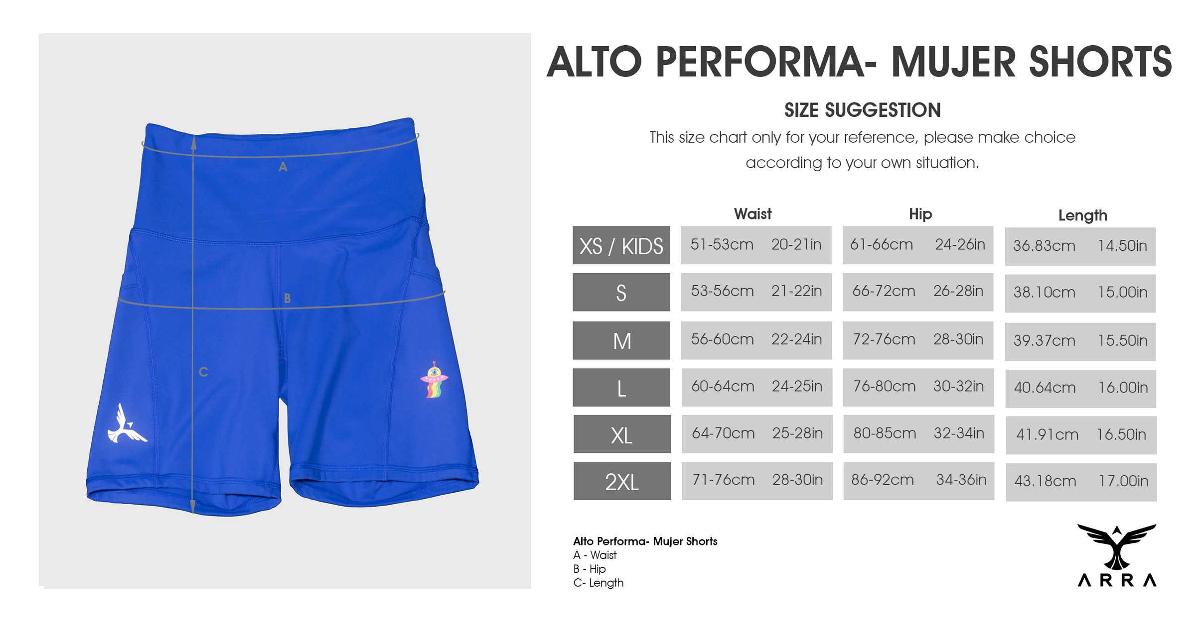 Alto Performa Shorts (Mujer) Size Guide