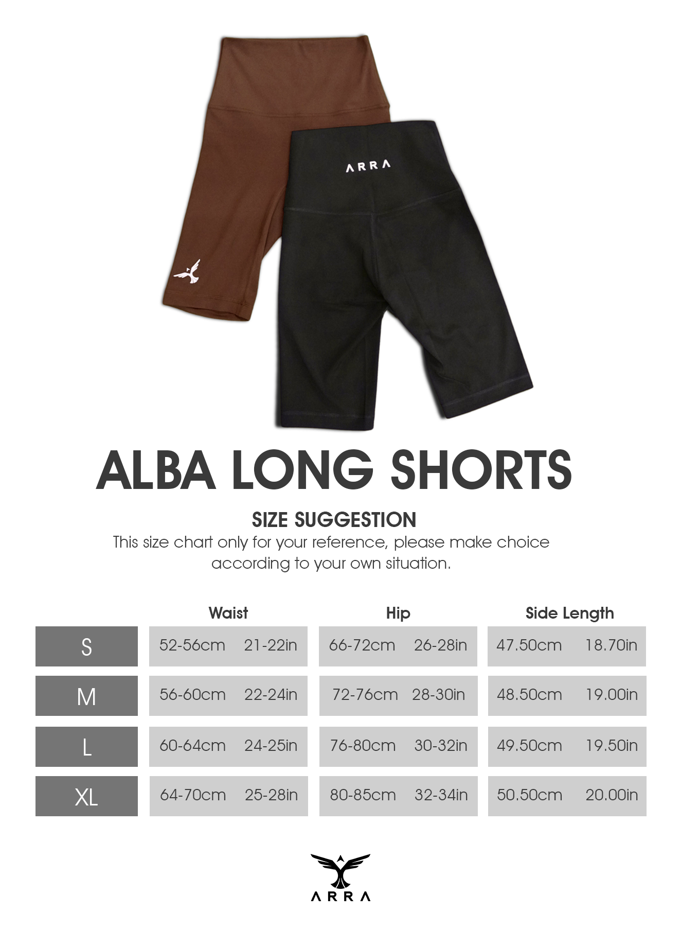 Alba Long Shorts Size Guide