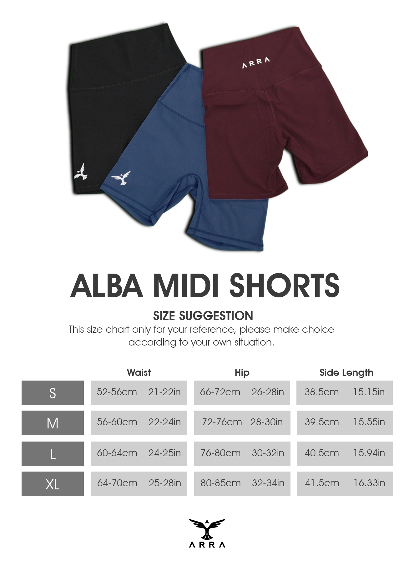 Alba Midi Shorts Size Guide