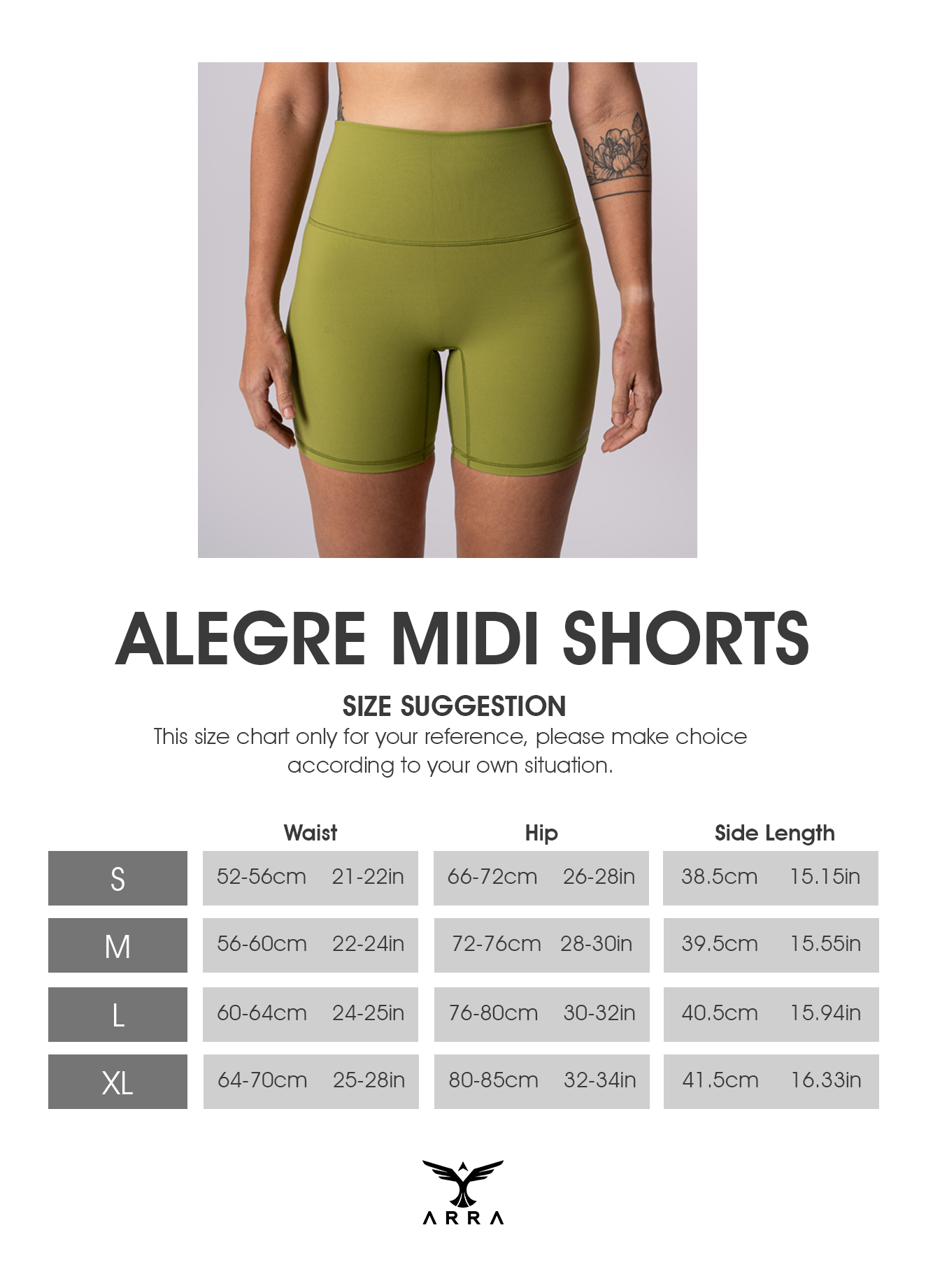 Alegre Midi Shorts Size Guide